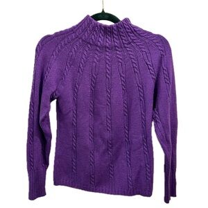Escada Wool Sweater 36 6 Purple Metallic cable knit mock neck